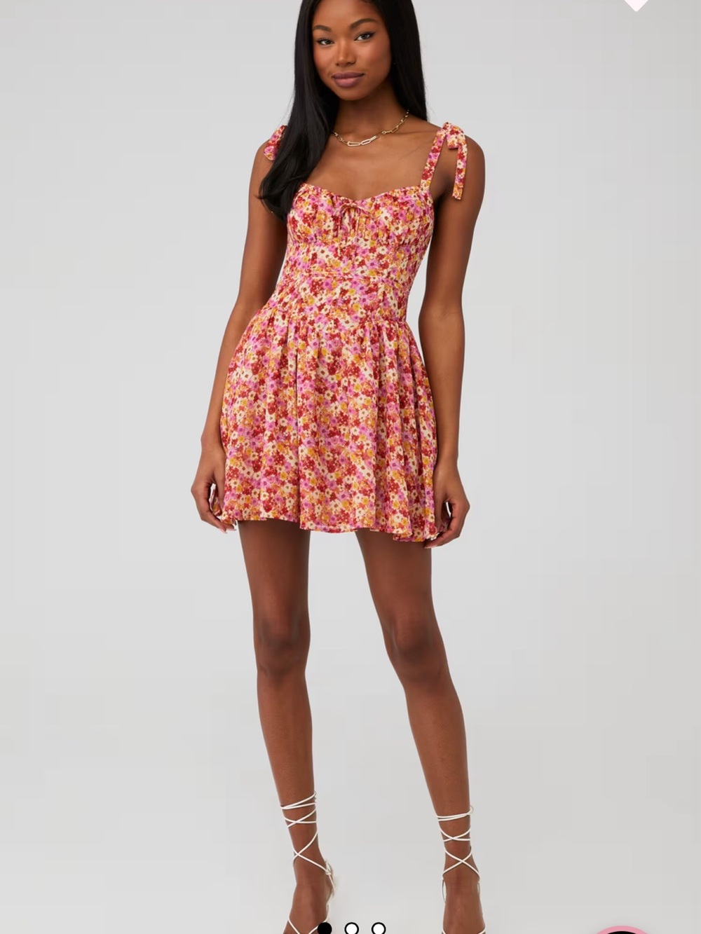 For Love And Lemons Pink Floral Tie-Shoulder Mini Dress